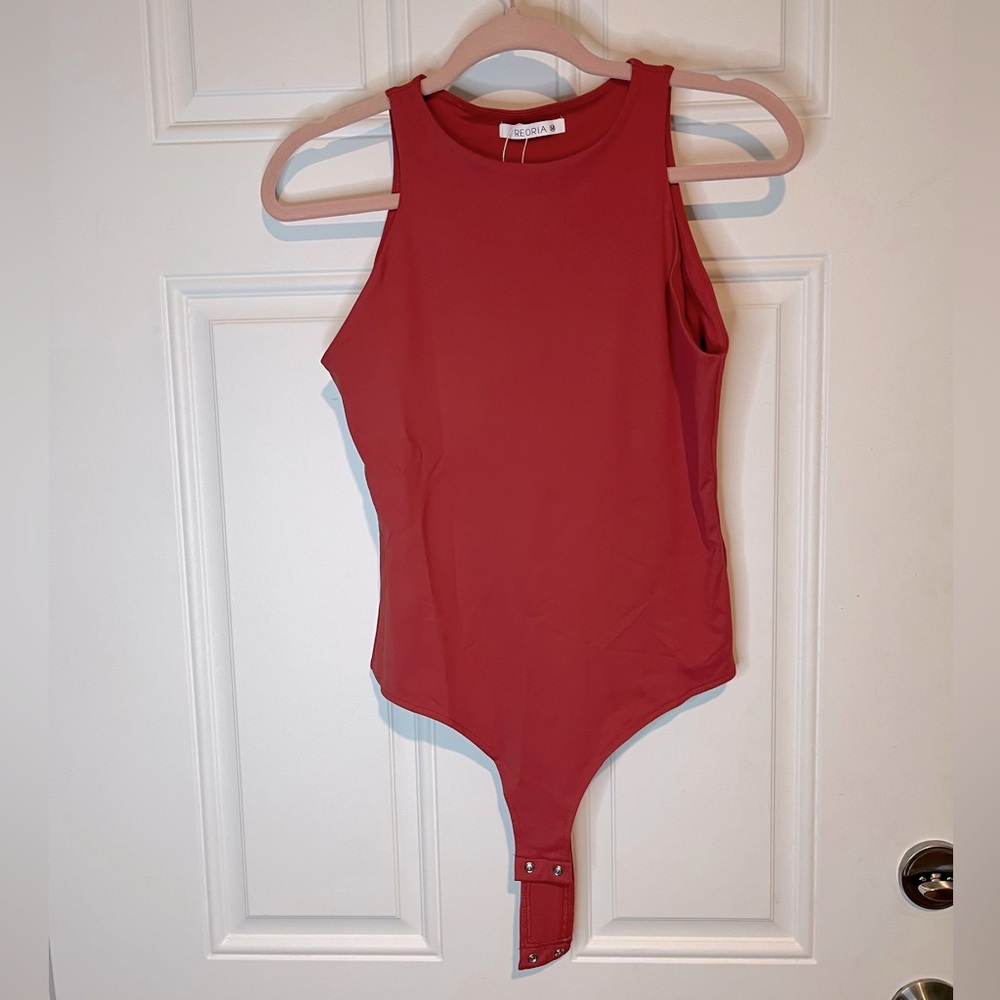 REORIA Sleeveless Racer Back Halter Neck Bodysuit
